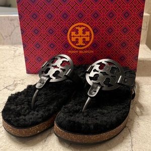 Miller Cloud Shearling Medallion Thong Sandals